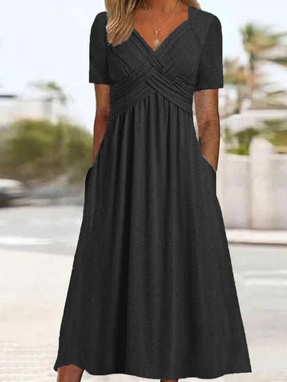 🔥 👗【ΕΚΠΤΩΣΗ ΠΡΟΣΦΟΡΑΣ】🤩✨【S-3XL】 Μεσαίο φόρεμα σε casual μόδα σε καθαρό χρώμα – Άνετο, στιλάτο και απαραίτητο για κάθε ντουλάπα