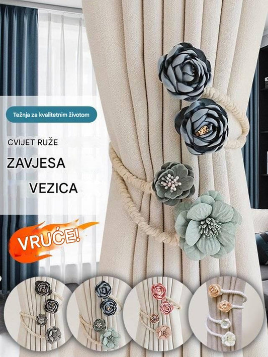 🎁【Kúpte 1, dostanete 1 zadarmo】🎁Vezice za zavjese s uzorkom ruža, mogu se oblikovati po želji