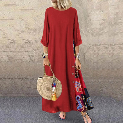 💖🍂【M-5XL】Γυναικείο Φόρεμα με Ρετρό Στάμπα και Μεσαίο Μανίκι