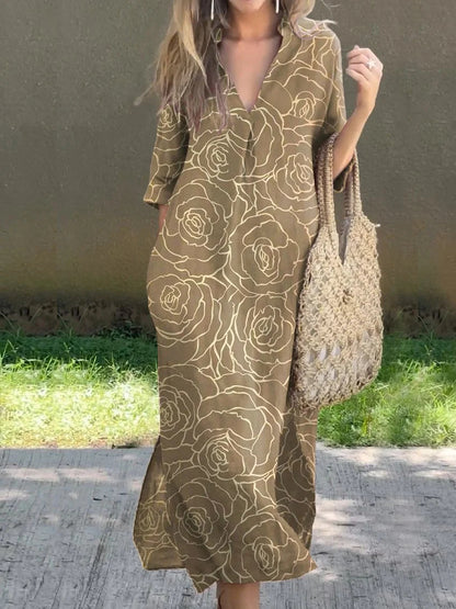 👗🌷2025 nova ljetna ležerna široka haljina s V-izrezom i printom