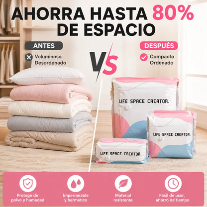 🧳【Juego de 5 piezas】💨 Bolsa de almacenamiento al vacío grande y compresible: no requiere bomba, es a prueba de fugas e ideal para ahorrar espacio en maletas y en casa ✈️