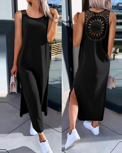 💋✨【50% zniżki 🔥】【S-XXL】✨👗 Sukienki bez rękawów w dużych rozmiarach, z wycięciem na plecach i rozcięciem po bokach