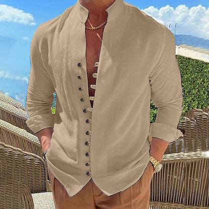 🌈👔【50% zniżki 🔥】【S-3XL】😍Nowa kolekcja 2025, plus size męska koszula z bawełny i lnu z guzikami, luźna koszula z długim rękawem
