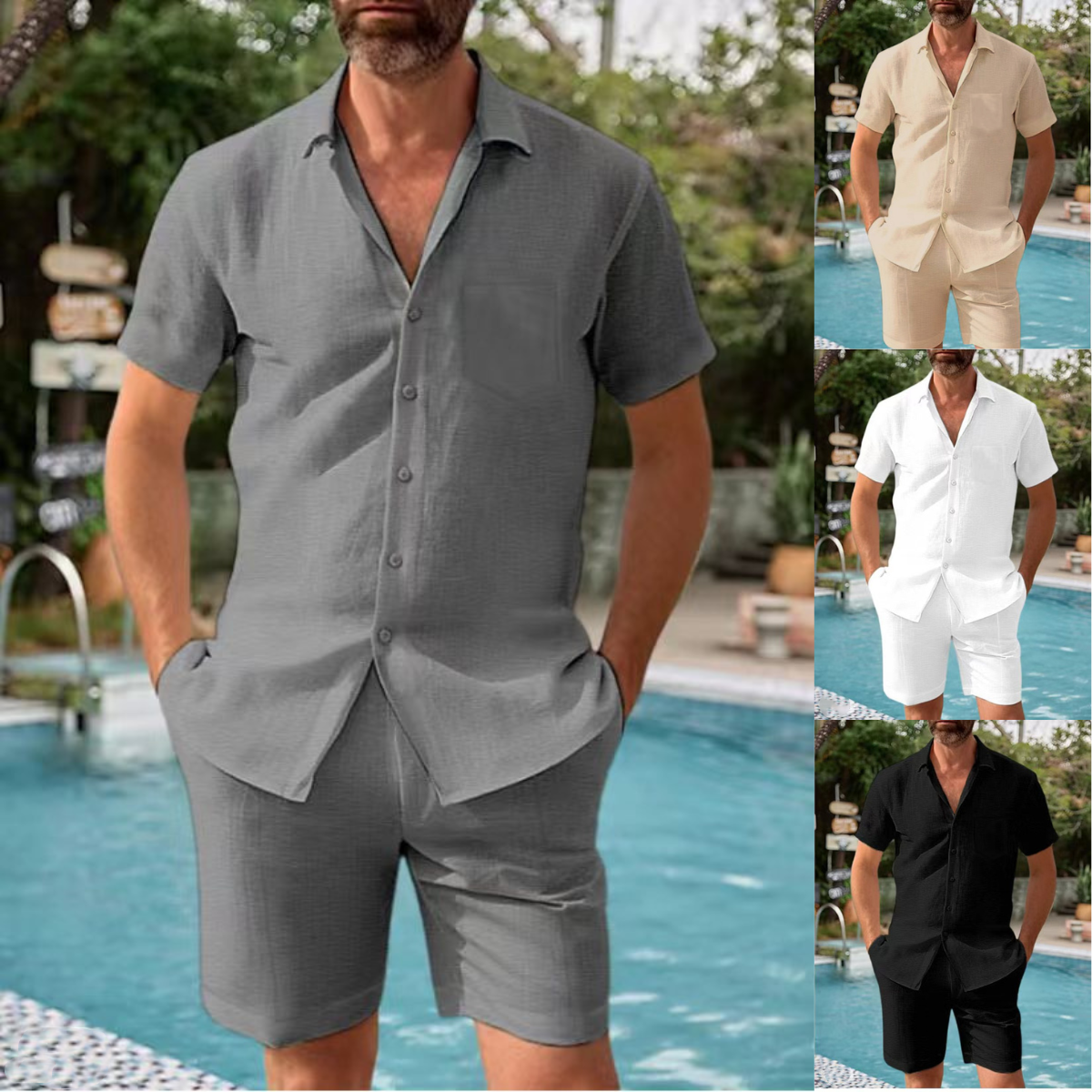 👔👖【Ljetni popust -50% 🔥】【S-3XL】🛒 Nova muška ljetna kompletna odjeća u velikim veličinama – kratke rukave, košulja + hlače, ležerni kroj