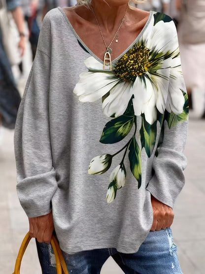 💐50% popusta na majicu širokog kroja od čistog pamuka [S-2XL] Moderna ženska majica s V-izrezom i printom za proljeće i jesen ✅Plaćanje pouzećem