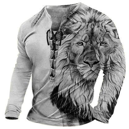 🦁🦁2025 Męski, swobodny T-shirt z długim rękawem i nadrukiem 3D