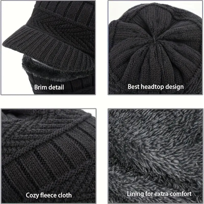 🧢❄️🔥【1 kus, ochrana uší a tváre, obvod hlavy 55–60 cm】Pletená zimná čiapka s predĺženou časťou na krk a šiltom – hrejivá, vetruodolná a vhodná na outdoor.