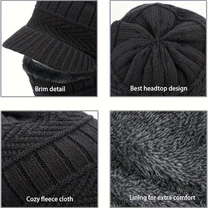 🧢❄️🔥【1 kus, ochrana uší a tváre, obvod hlavy 55–60 cm】Pletená zimná čiapka s predĺženou časťou na krk a šiltom – hrejivá, vetruodolná a vhodná na outdoor.
