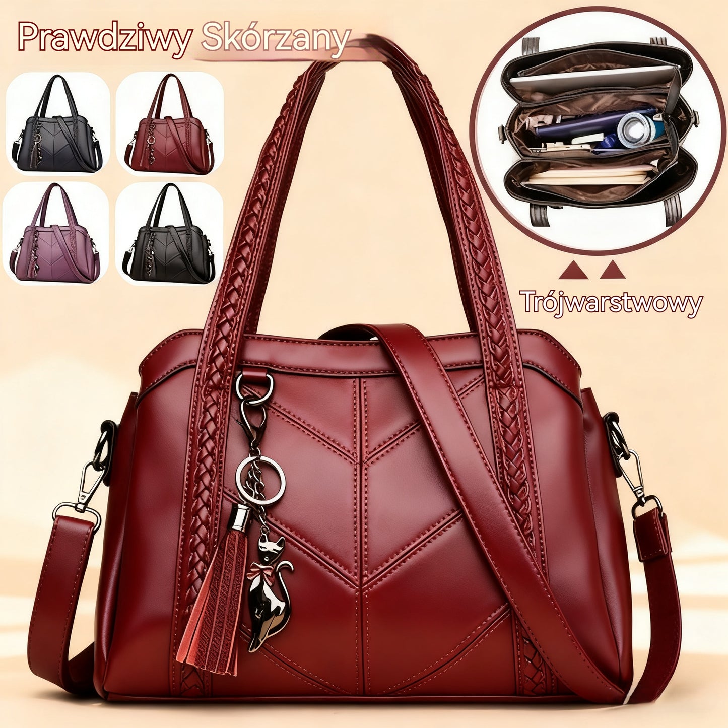 👜💟【50% POPUSTA】Mekana kožna torba, ručna torba, velikog kapaciteta, tri pretinca, vodootporna i otporna na ogrebotine