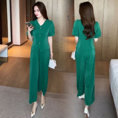 🌸【Majica + široke hlače】Moderan retro set izrađen od cool svilenog materijala—— cool