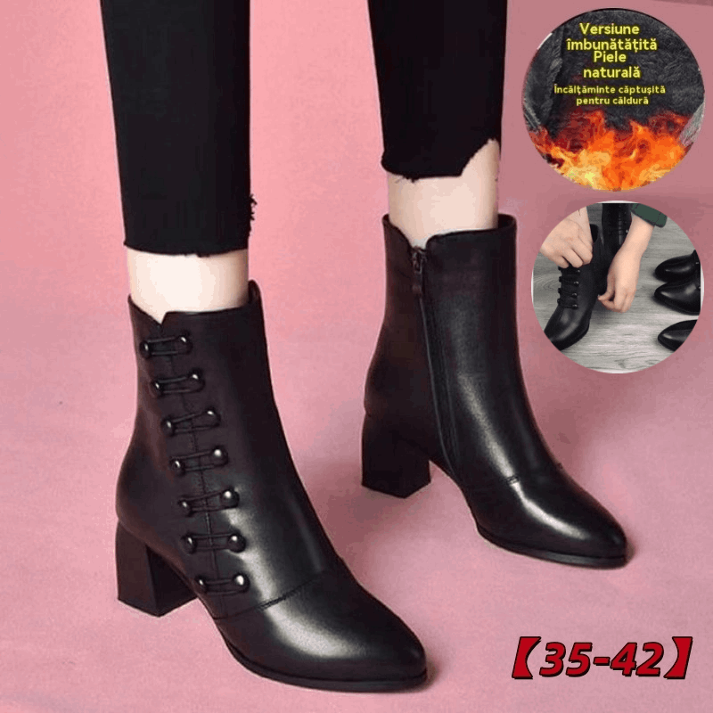 🔥👢【35-42】Botine de damă din piele caldă cu nasturi laterali