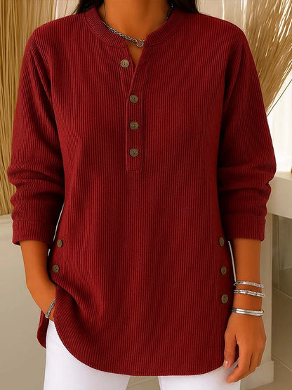 de alta calidad y color sólido, estilo casual y holgado, manga larga con cuello redondo (S-4XL)
