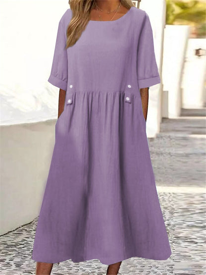 🔥👗[M-3XL] 💖🌹Nova elegantna ženska odjeća od pamuka i lana iz 2025. široka ležerna haljina s okruglim izrezom i kratkim rukavima