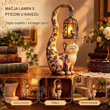 🐱💡Noćno svjetlo u vintage stilu – mačka s krletkom – kreativna vrtna dekoracija