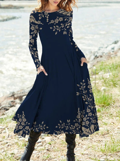 【S-5XL】Klasična vintage haljina dugih rukava