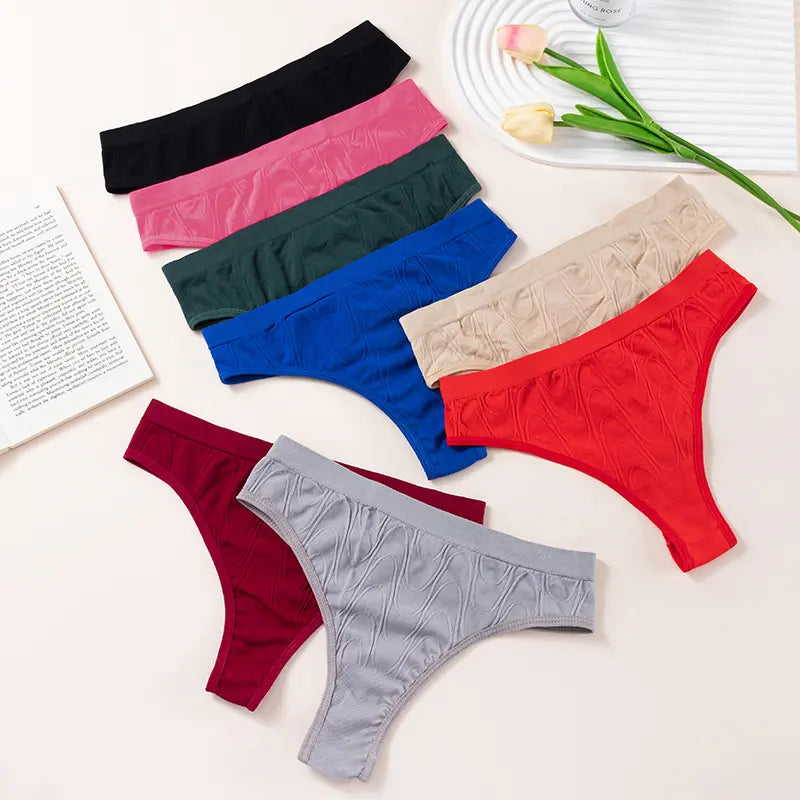 【40-90 kg】【XS-2XL】 Seksi ženske tange – jednobojne rebraste pamučne gaćice 【Set od 6 dijelova】