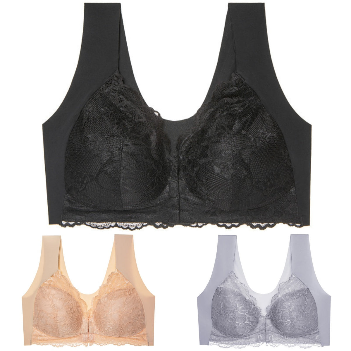 ✨【3 komada】 grudnjak velike veličine s kopčom sprijeda bez čeličnih prstenova, prekrasno donje rublje straga