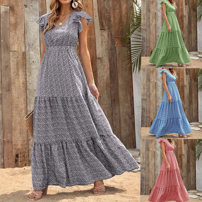👗Elegantna haljina s V-izrezom i visokim strukom s cvjetnim uzorkom 2026.