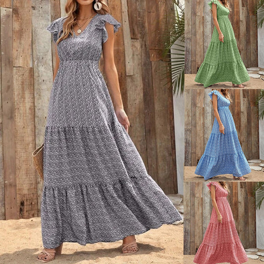 👗Elegantna haljina s V-izrezom i visokim strukom s cvjetnim uzorkom 2026.