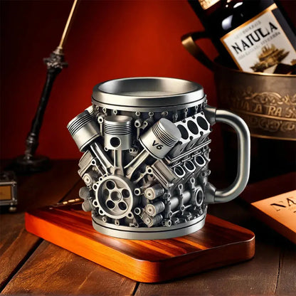 Taza de café de acero inoxidable Creative Engine V6V8, diseño mecánico