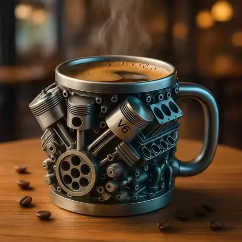 🎁☕  Taza de café de acero inoxidable Creative Engine V6V8, diseño mecánico