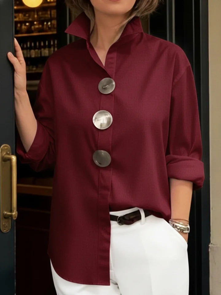 ⏰Nova kolekcija 2026🤩Moderna i elegantna ❤️👉bluza od pamuka i lana sa stojećim ovratnikom i metalnim gumbima