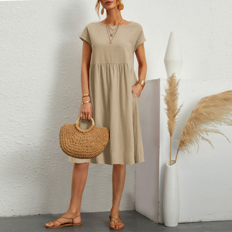 🌈💃【50% popusta】【S-2XL】😍 Ljetna ženska haljina u velikim veličinama, opuštenog OL stila, s A krojem i okruglim izrezom, 100% pamuk