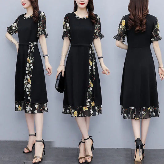 🏆【S-5XL】Rochie de primăvară 2025 nouă, mărime mare, din șifon, cu talie