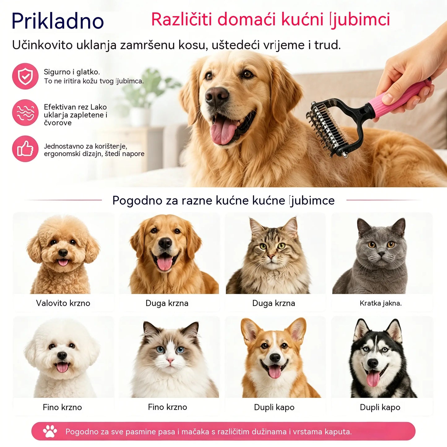 🐱🐕🐈 Višenamjenski češalj 3 u 1 za raspetljavanje dlaka kućnih ljubimaca, češalj za uklanjanje dlaka sa pasa i mačaka.