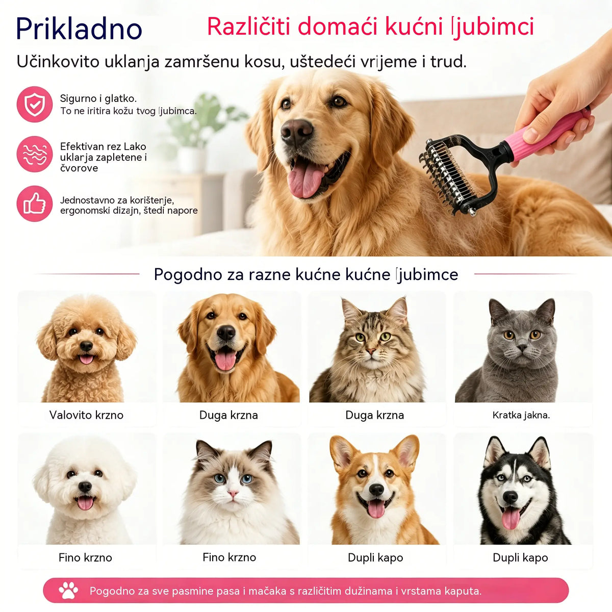🐱🐕🐈 Višenamjenski češalj 3 u 1 za raspetljavanje dlaka kućnih ljubimaca, češalj za uklanjanje dlaka sa pasa i mačaka.