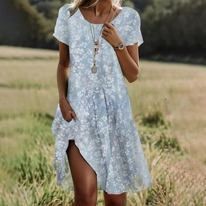 🔥【S-3XL】👗Nowa kolekcja 2025 wiosna/lato, sukienka z nadrukiem, okrągły dekolt, casual