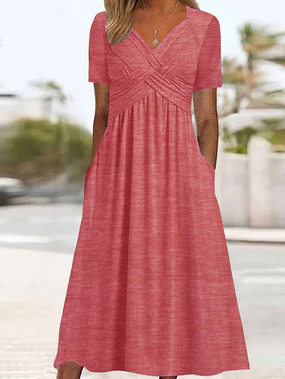 🔥 👗【ΕΚΠΤΩΣΗ ΠΡΟΣΦΟΡΑΣ】🤩✨【S-3XL】 Μεσαίο φόρεμα σε casual μόδα σε καθαρό χρώμα – Άνετο, στιλάτο και απαραίτητο για κάθε ντουλάπα