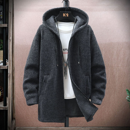 【M-5XL】Męski sweter dzianinowy z kapturem, średniej długości