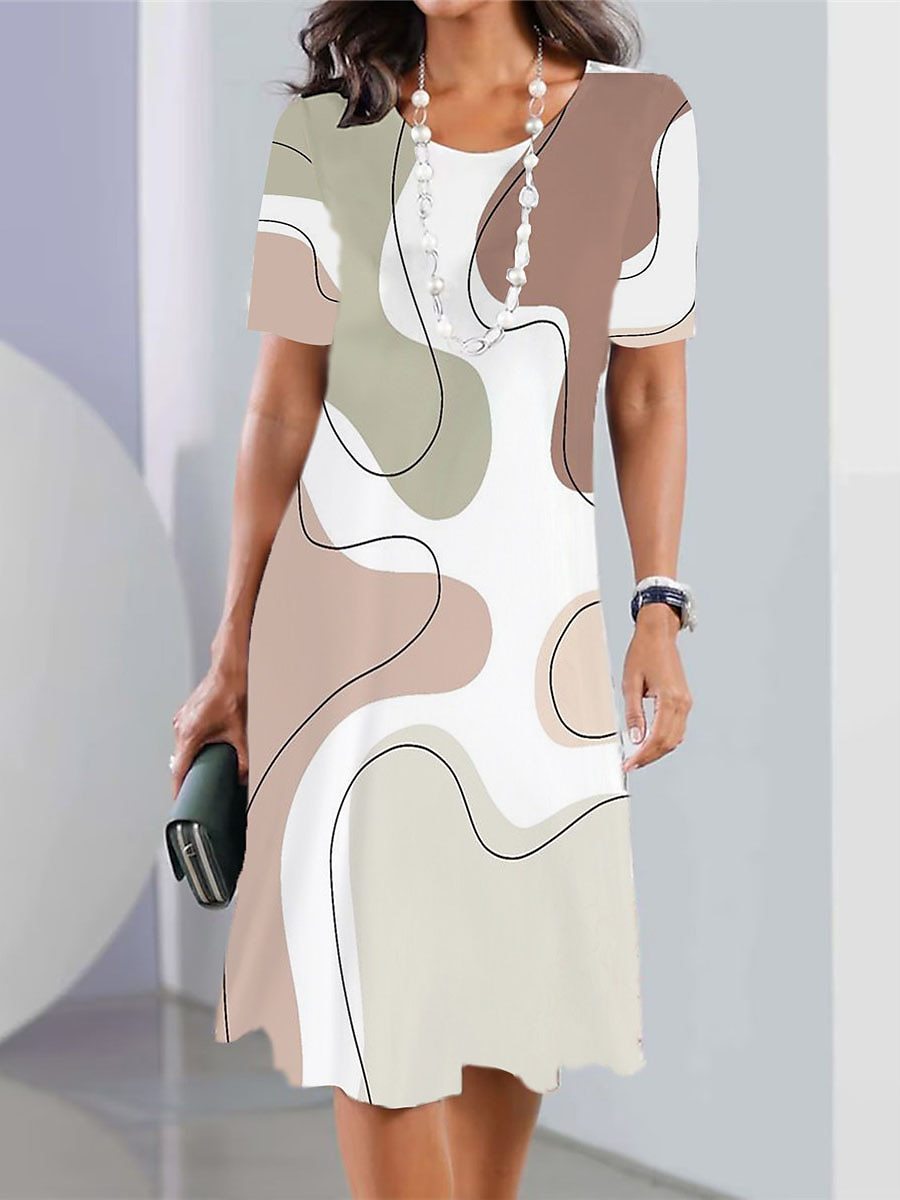 ✨👗【XS-5XL】2025 nova plus size ženska haljina s printom i okruglim izrezom, ležerna i prozračna.
