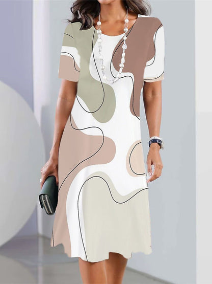 ✨👗【XS-5XL】2025 nova plus size ženska haljina s printom i okruglim izrezom, ležerna i prozračna.