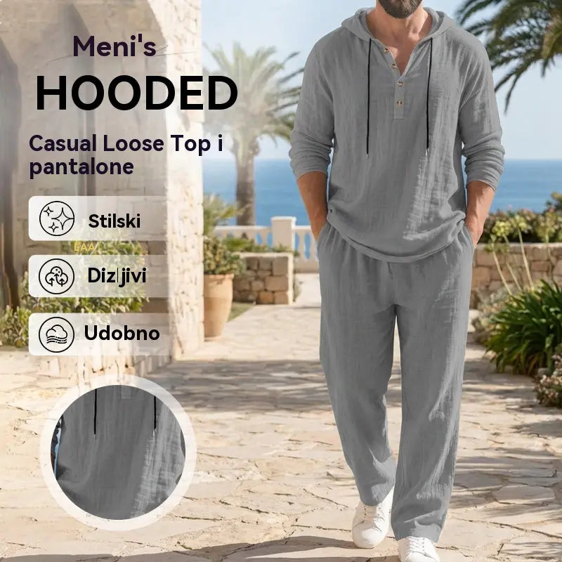 📢📢 50% popusta 🔥 Muški dvodijelni set - široki top i hlače s kapuljačom ✅️ Plaćanje pouzećem