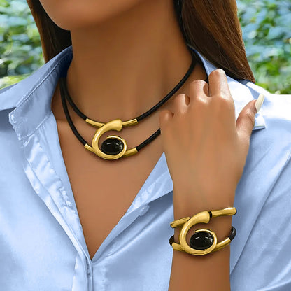 ✨🔥Set colier + brățară cu pietre prețioase în stil boem