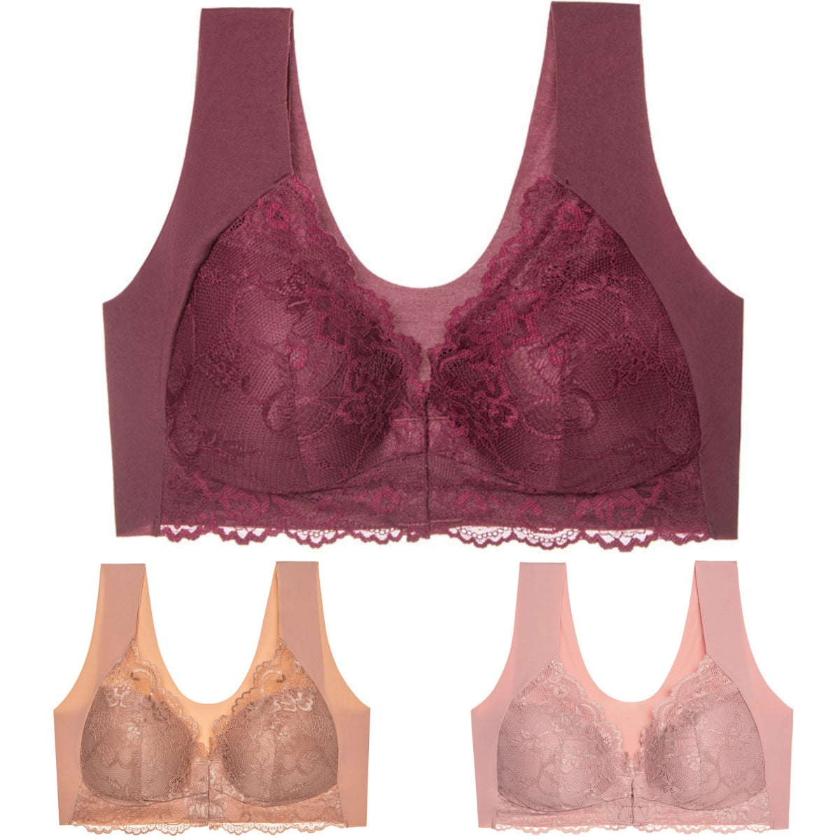 ✨【3 komada】 grudnjak velike veličine s kopčom sprijeda bez čeličnih prstenova, prekrasno donje rublje straga