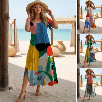 🔥✨【S-3XL】🌈2025 nowa moda elegancka, swobodna, dopasowana kolorystycznie sukienka plażowa odpowiednia na wakacje nad morzem