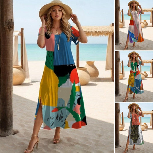 🔥✨【S-3XL】🌈2025 nowa moda elegancka, swobodna, dopasowana kolorystycznie sukienka plażowa odpowiednia na wakacje nad morzem