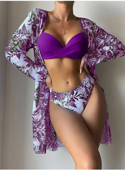 【kostium trzyczęściowy】👙 2025 Nowy drukowany zestaw strojów kąpielowych dla kobiet, Nowe Bikini 3-Piece Swimsuit