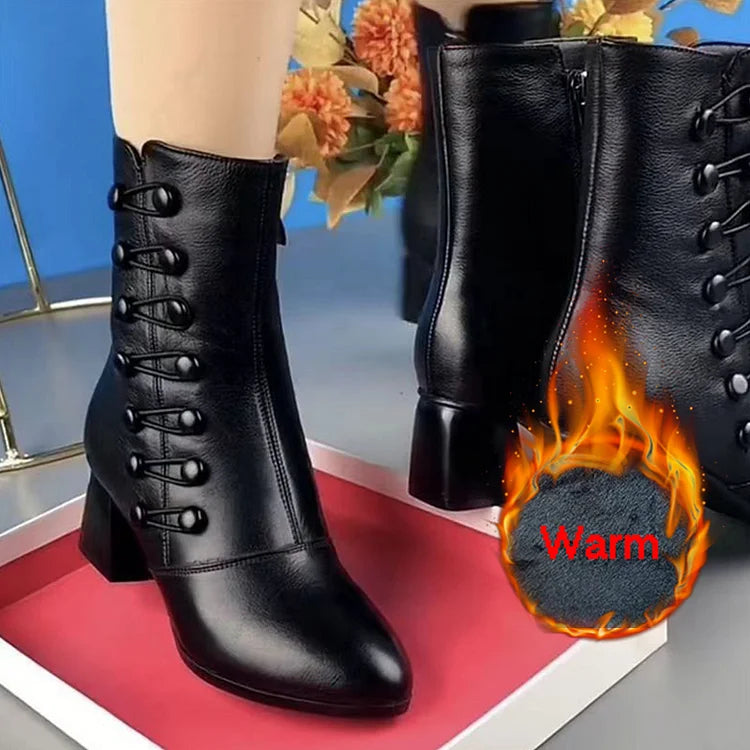 🔥👢【35-42】Botine de damă din piele caldă cu nasturi laterali