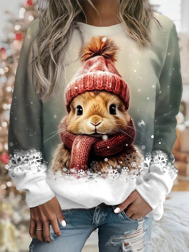 🐇✨【Vruća rasprodaja】✨Slatka majica dugih rukava s okruglim izrezom i zečićem