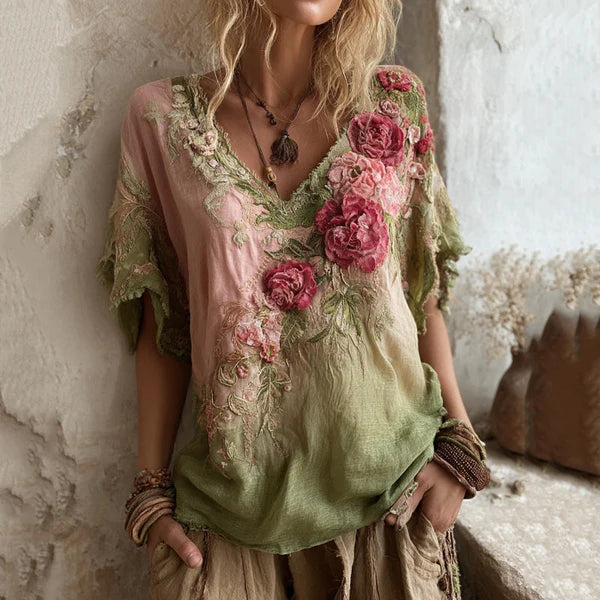 💕【S-4XL】 Blusa elegante con cuello en V profundo y estampado floral