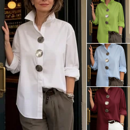⏰Nova kolekcija 2026🤩Moderna i elegantna ❤️👉bluza od pamuka i lana sa stojećim ovratnikom i metalnim gumbima