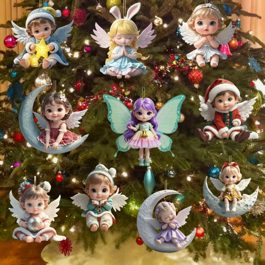 🎁【10kosov】Okrasek za božično drevo z ljubkim angelčkom, majhna deklica, okrasek za avto