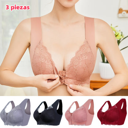 ✨【3 komada】 grudnjak velike veličine s kopčom sprijeda bez čeličnih prstenova, prekrasno donje rublje straga