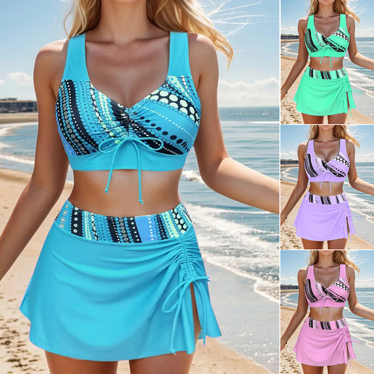 🩱💗【S-2XL】Costum de baie din două piese, confortabil, cu imprimeu și funde