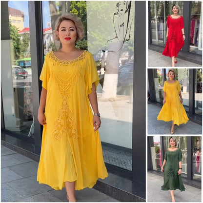 👗2025 Rochie largi de marime mare pentru femei brodate din dantela [S-5XL]