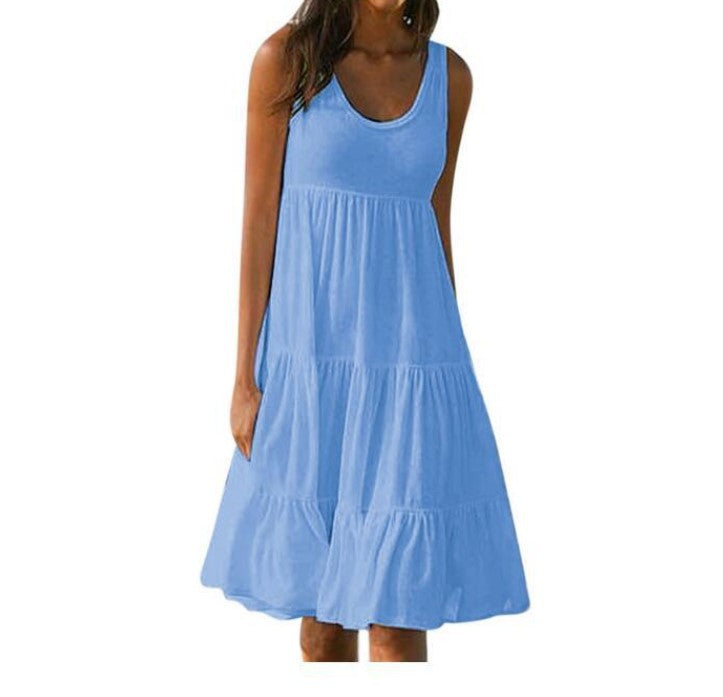 👗【S-5XL】Jednobojna jednostavna haljina